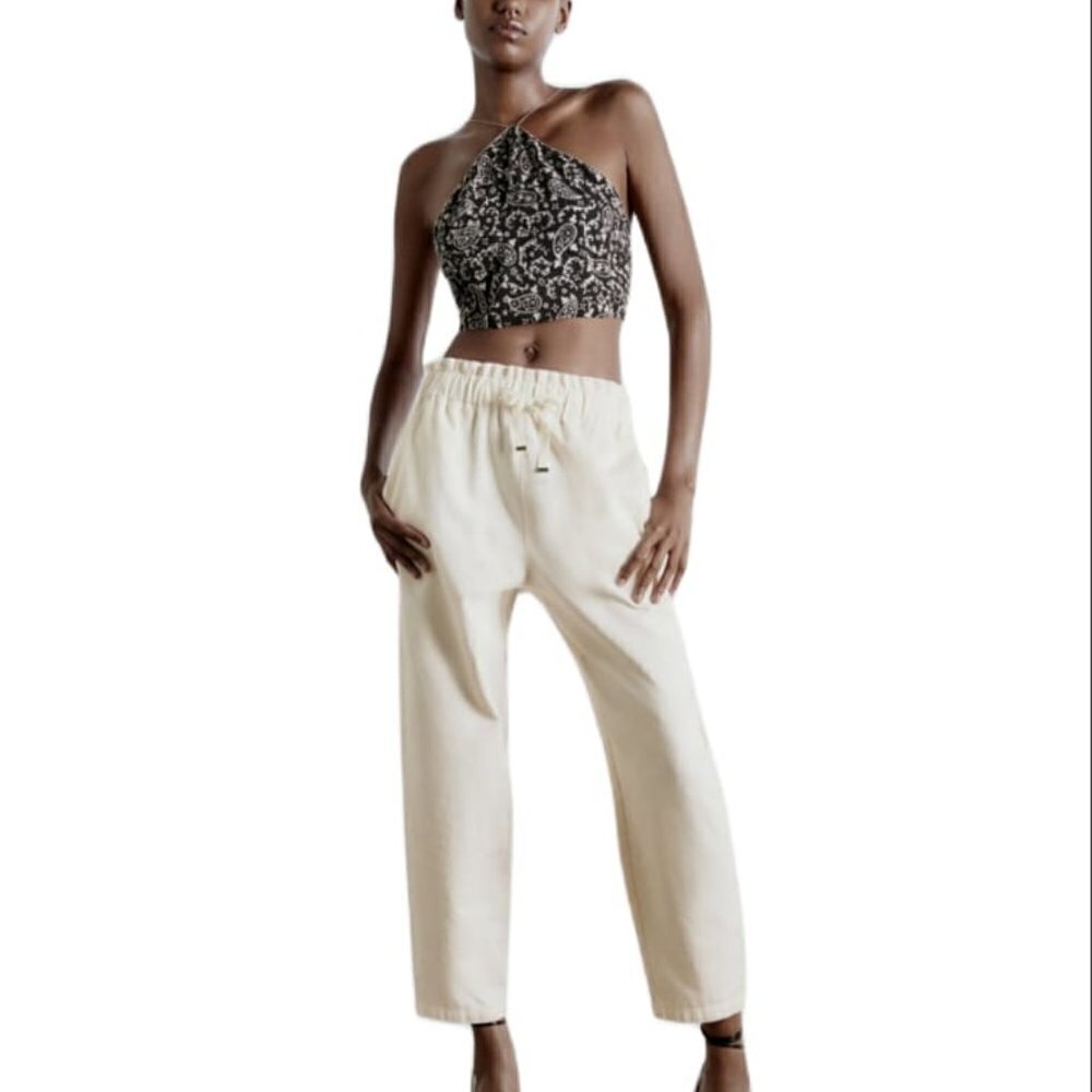 - ZARA PAPERBAG PANTS ECRU | 7999/301 SIZE S